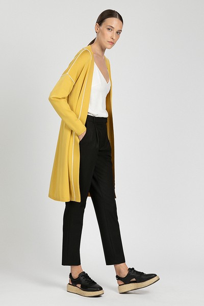 Кардиган женский с длинным рукавом и контрастным кантом VASSA&Co, пол женский, цвет желтый