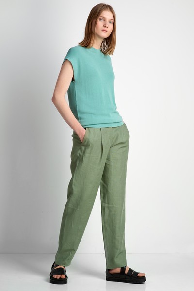 Брюки льняные VASSA CODE, пол женский, цвет зеленый