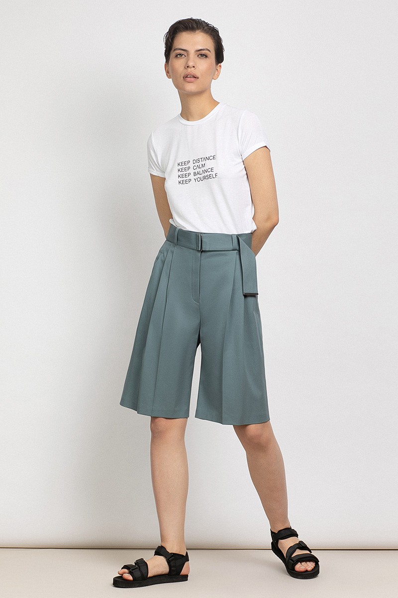 Шорты с завышенной талией VASSA&Co, пол женский, цвет голубой