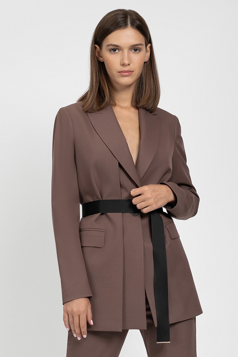 Жакет c контрастным поясом VASSA&Co, пол женский, цвет коричневый