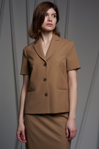 Прямой жакет с коротким рукавом VASSA&Co, пол женский, цвет коричневый