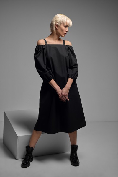 Платье с объемными рукавами VASSA&Co, пол женский, цвет черный