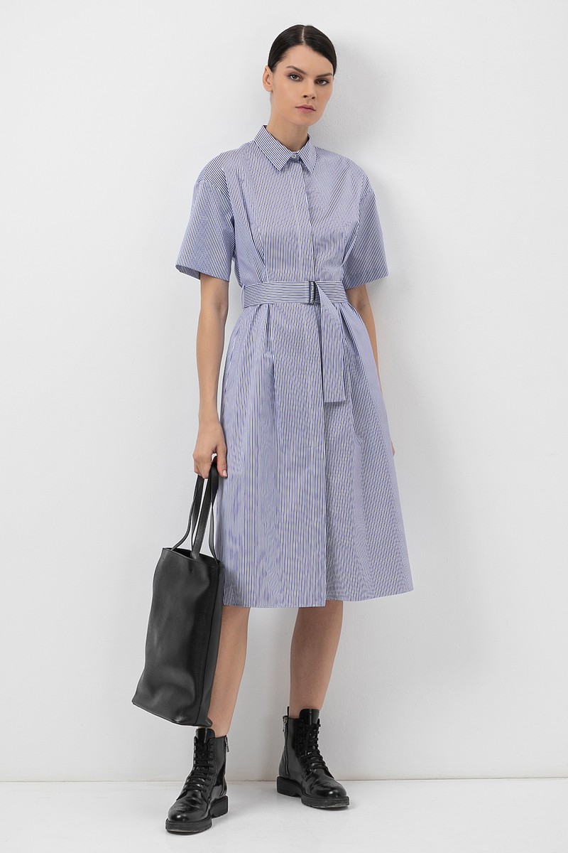 Платье-рубашка в полоску VASSA&Co, пол женский, цвет синий