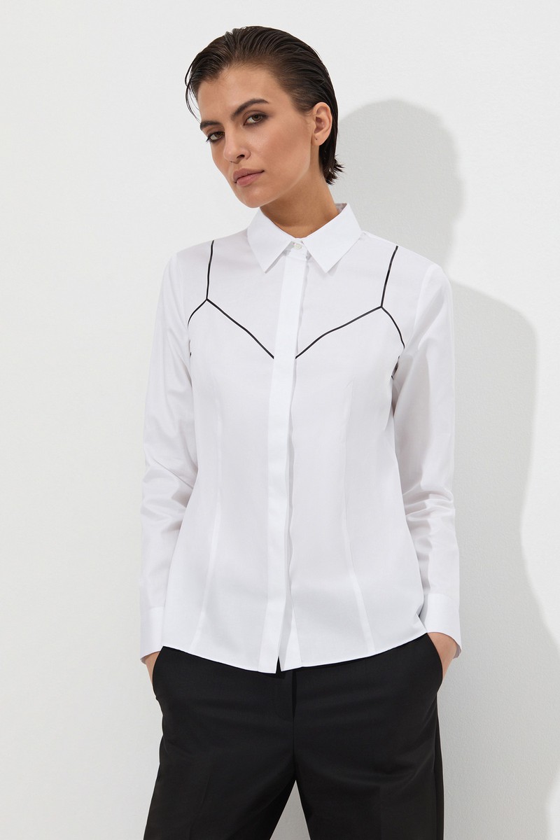 Рубашка из хлопка VASSA&Co, пол женский, цвет белый