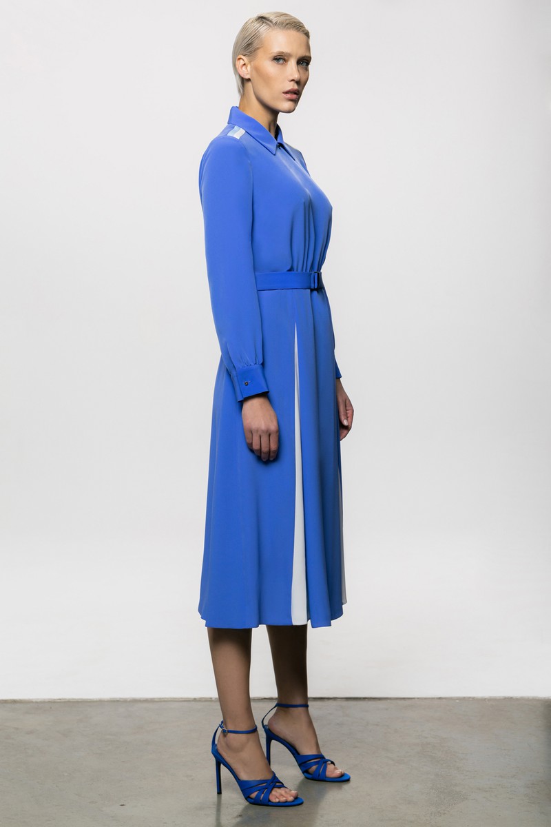 Платье A-силуэта с поясом VASSA&Co, пол female, цвет голубой