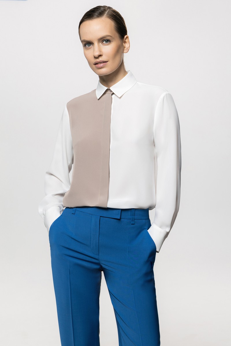 Двухцветная блузка VASSA&Co, пол female, цвет Бежевый