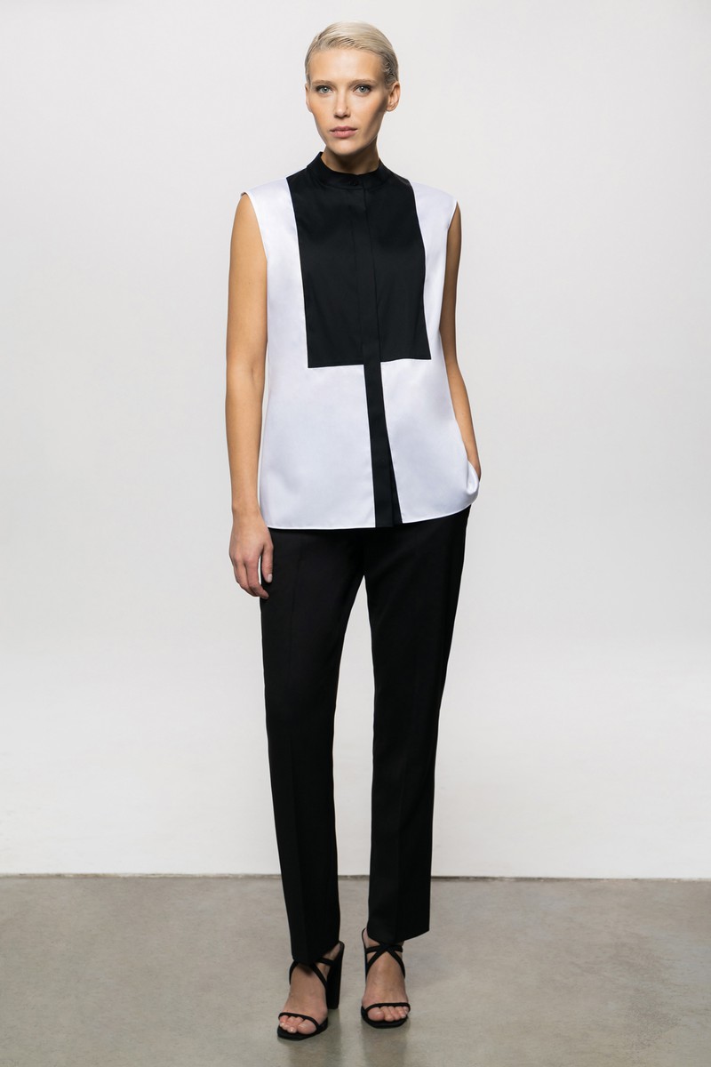 Блузка с контрастной вставкой VASSA&Co, пол женский, цвет белый