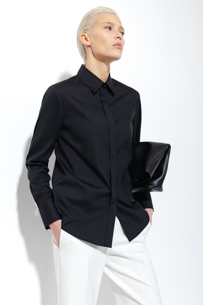 Базовая рубашка в черном цвете VASSA&Co, пол женский, цвет черный