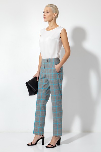 Прямые брюки в клетку VASSA&Co, пол женский, цвет голубой
