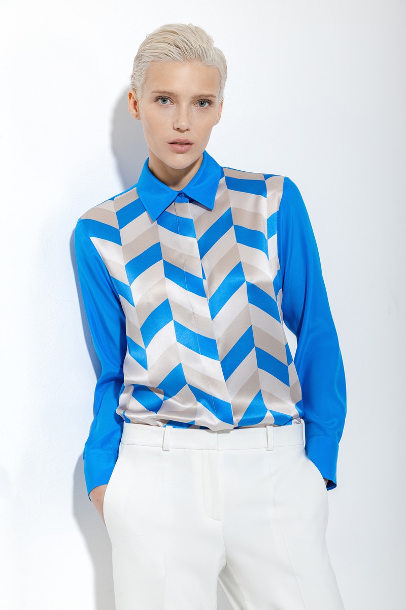 Блузка из 100% шелка VASSA&Co, пол женский, цвет синий