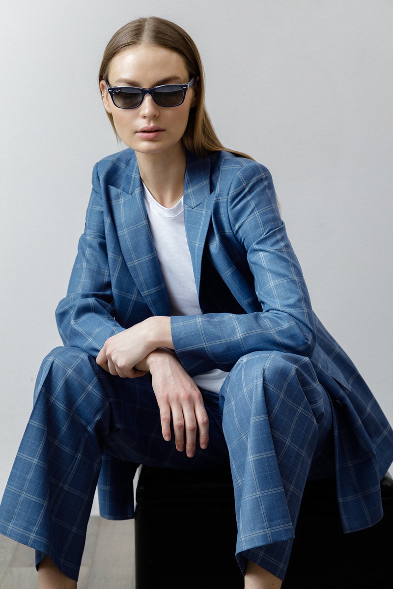 Жакет в клетку VASSA CODE, пол female, цвет Голубой