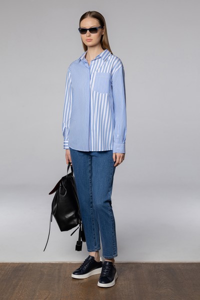 Рубашка в стиле «пэтчворк» VASSA CODE, пол женский, цвет голубой