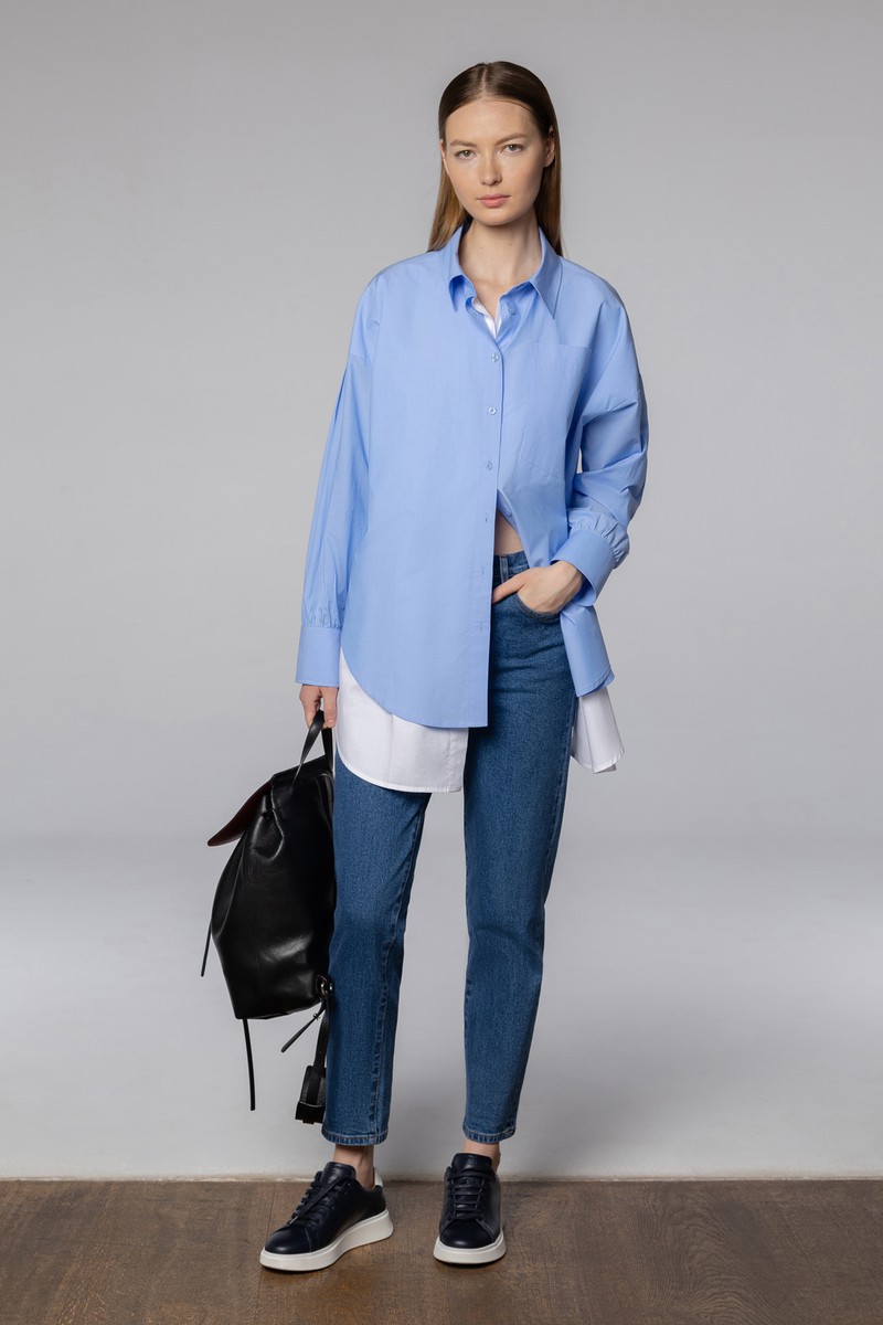 Дизайнерская рубашка , пол женский, цвет голубой