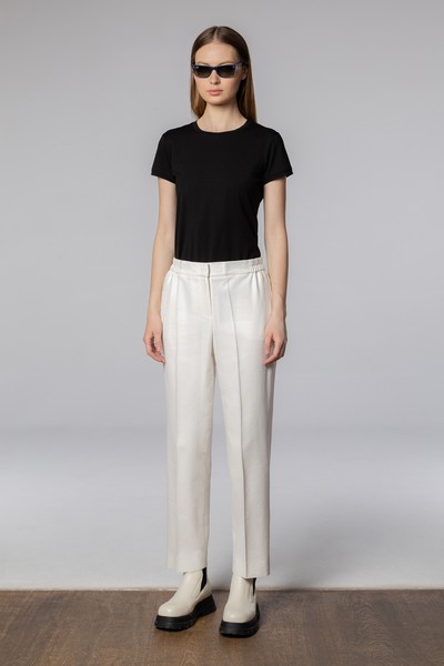 Брюки из льна и хлопка , пол женский, цвет белый