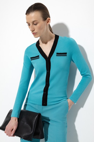 Кардиган с контрастной отделкой VASSA&Co, пол женский, цвет голубой