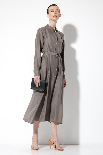 Платье-рубашка из 100% шелка VASSA&Co, пол женский, цвет коричневый