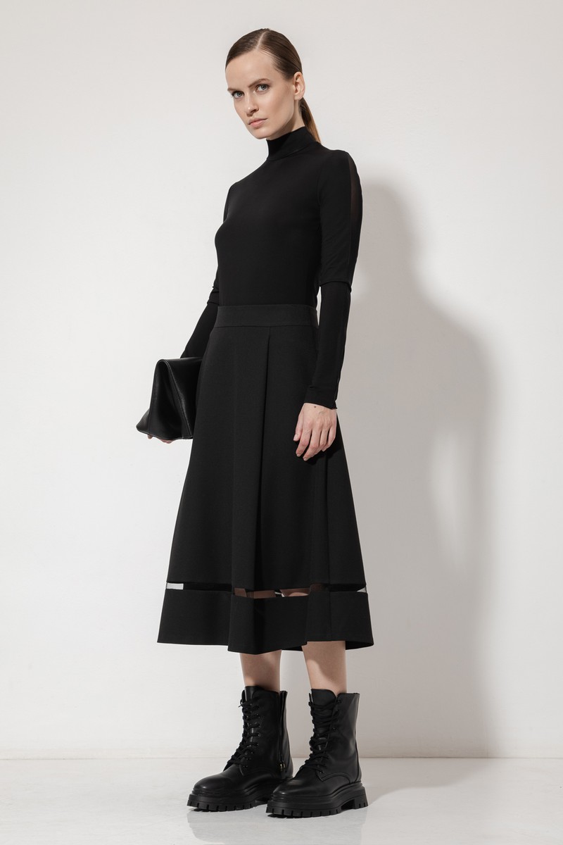 Юбка с деталью из сетки VASSA&Co, пол женский, цвет черный