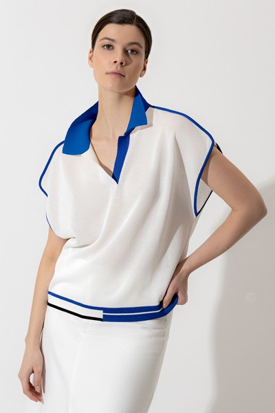 Джемпер с контрастным воротником , пол женский, цвет белый