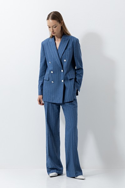 Широкие брюки в полоску VASSA CODE, пол женский, цвет синий