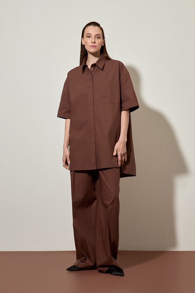 Удлиненная рубашка female БЛУЗКА ЖЕНСКАЯ VASSA CODE Brown