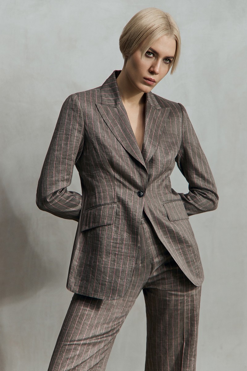 Single-breasted linen jacket female ЖАКЕТ VASSA&Co Серый