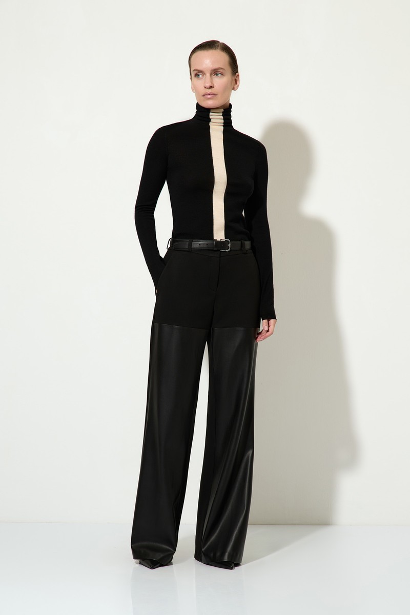 Широкие брюки со вставками из экокожи female БРЮКИ VASSA&Co Black