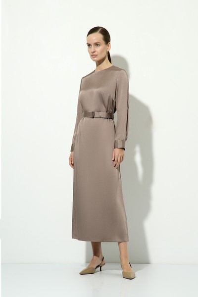 Платье атласное VASSA&Co, пол женский, цвет коричневый