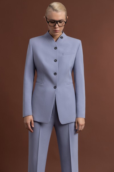 Однобортный жакет с воротником-стойкой VASSA&Co, пол женский, цвет голубой