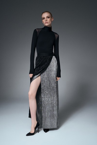 Юбка-макси из металлизированной ткани VASSA&Co, пол женский, цвет серый