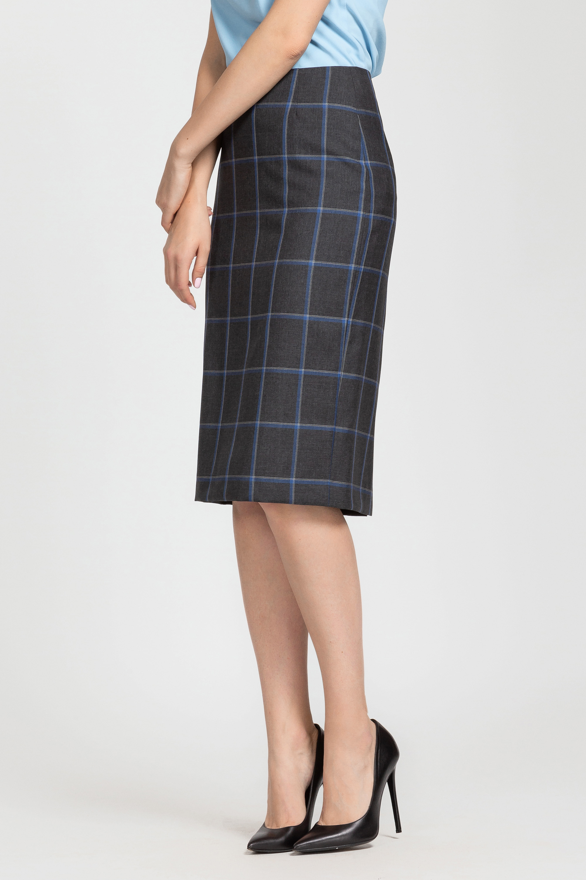 Зауженная юбка в клетку с высокой посадкой VASSA&Co, пол женский, цвет серый, фото №4