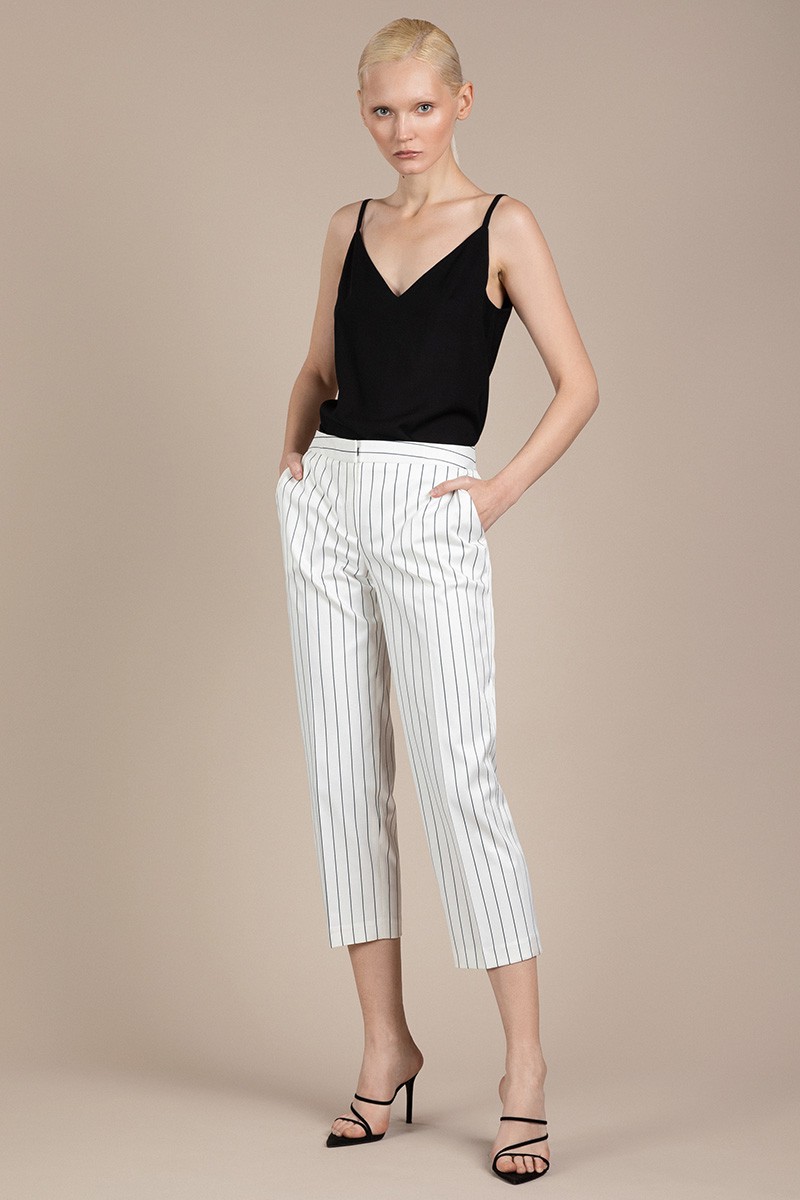 Прямые белые брюки в полоску VASSA&Co, пол женский, цвет белый, фото №2