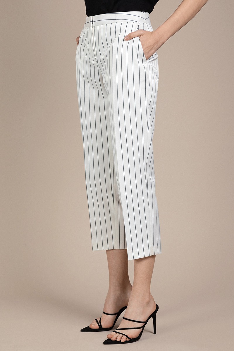 Прямые белые брюки в полоску VASSA&Co, пол женский, цвет белый, фото №4