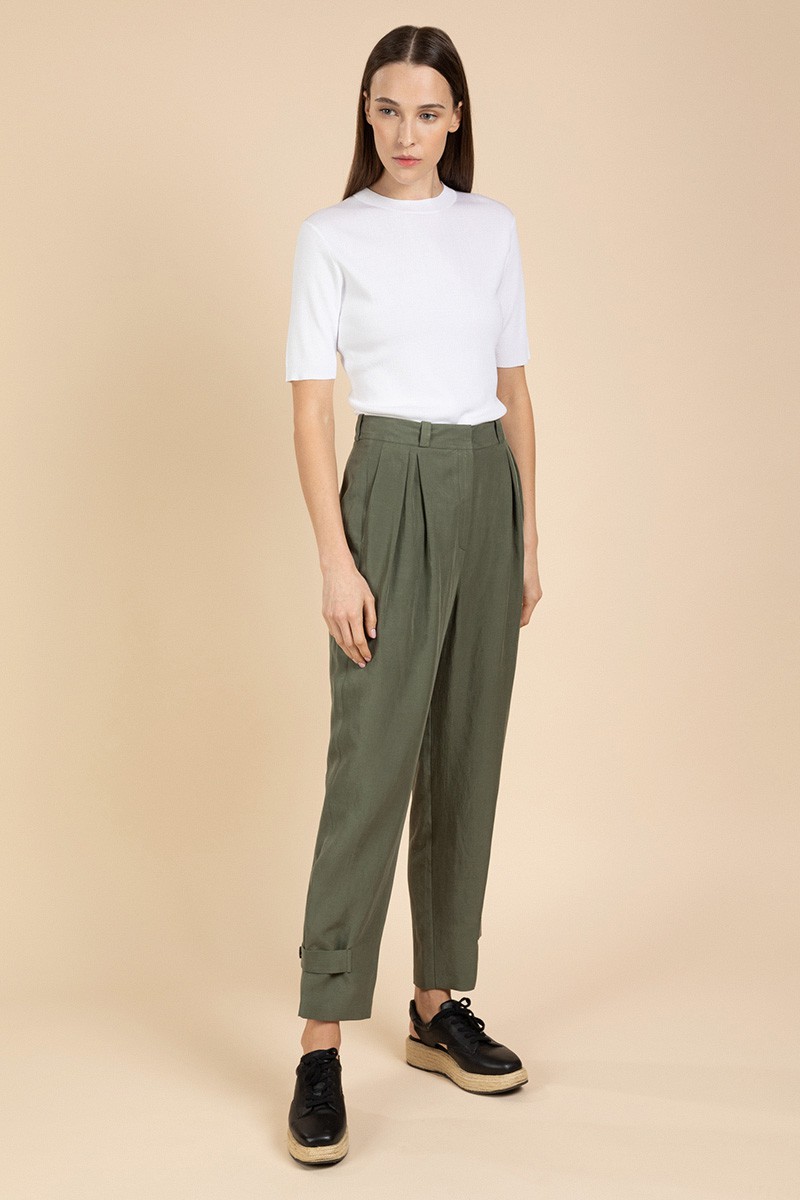 Летние брюки с защипами VASSA&Co, пол женский, цвет зеленый, фото №4