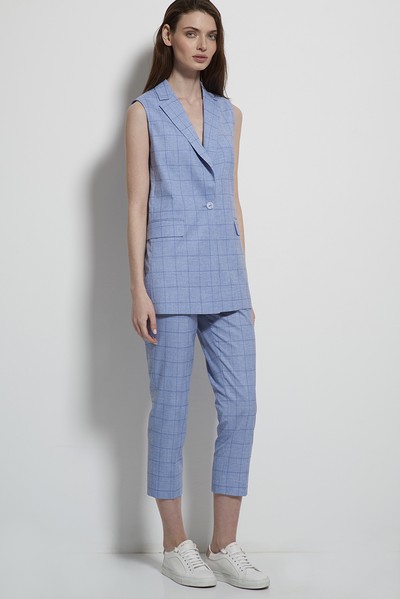 Жилет  прямой  голубого цвета в клетку VASSA CODE, пол женский, цвет голубой, фото №2