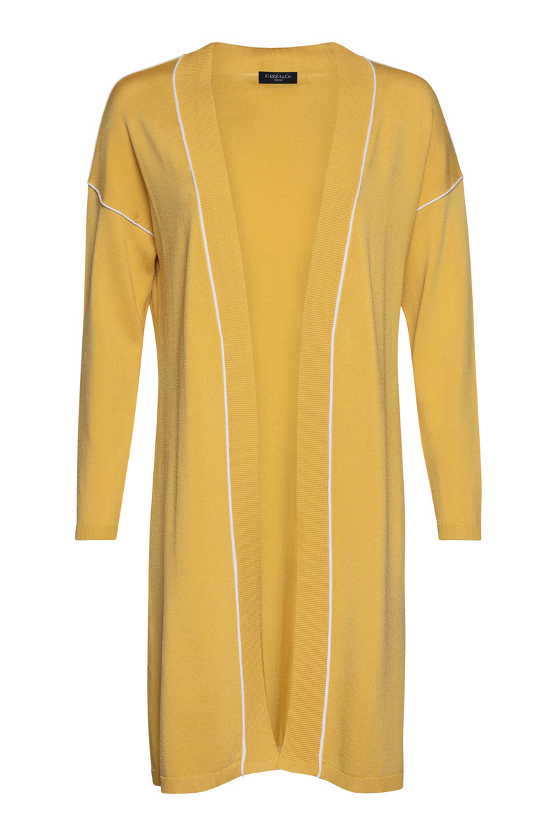 Кардиган женский с длинным рукавом и контрастным кантом VASSA&Co, пол женский, цвет желтый
