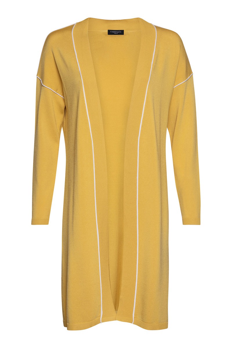 Кардиган женский с длинным рукавом и контрастным кантом VASSA&Co, пол женский, цвет желтый, фото №[п