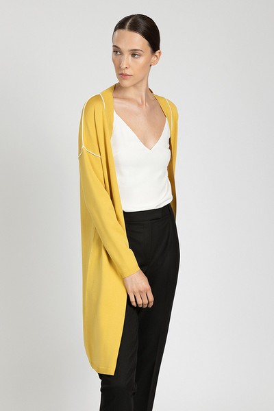 Кардиган женский с длинным рукавом и контрастным кантом VASSA&Co, пол женский, цвет желтый, фото №[п