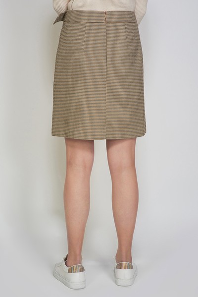 Юбка - трапеция бежевого цвета в клетку VASSA CODE, пол женский, цвет коричневый, фото №5