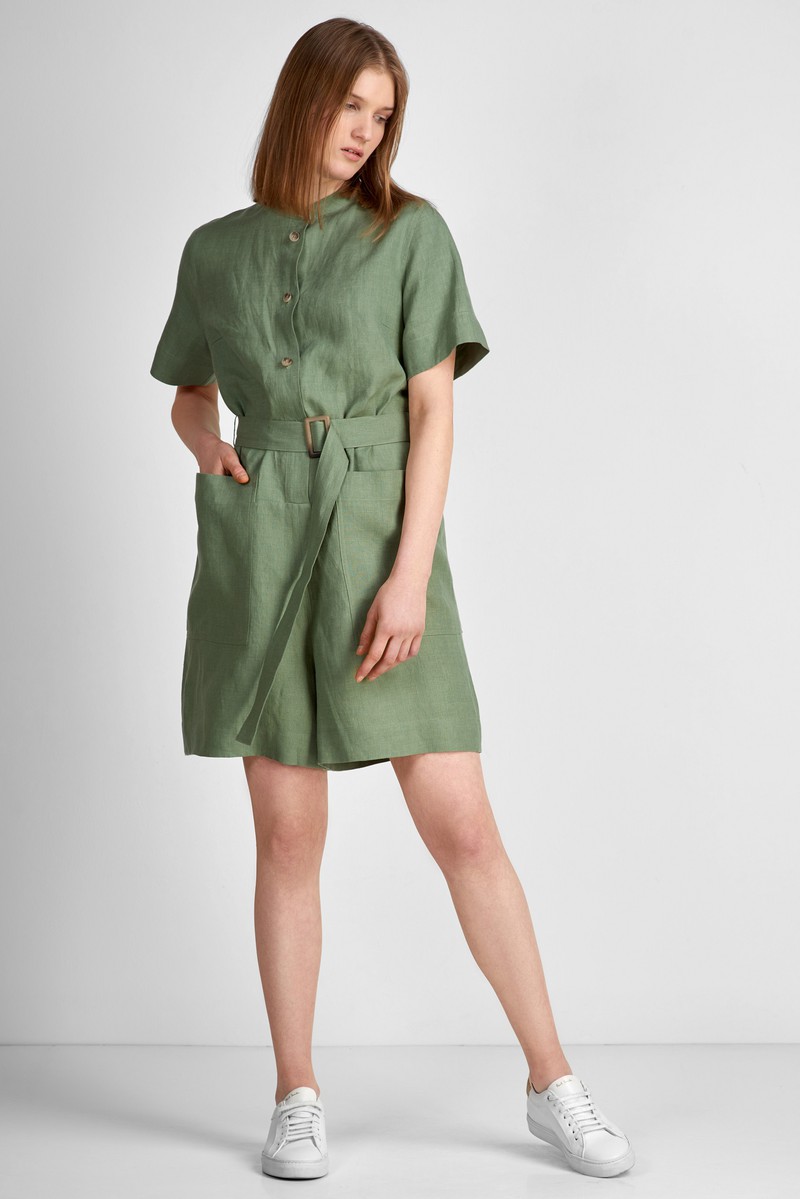 Комбинезон льняной VASSA CODE, пол женский, цвет зеленый, фото №3