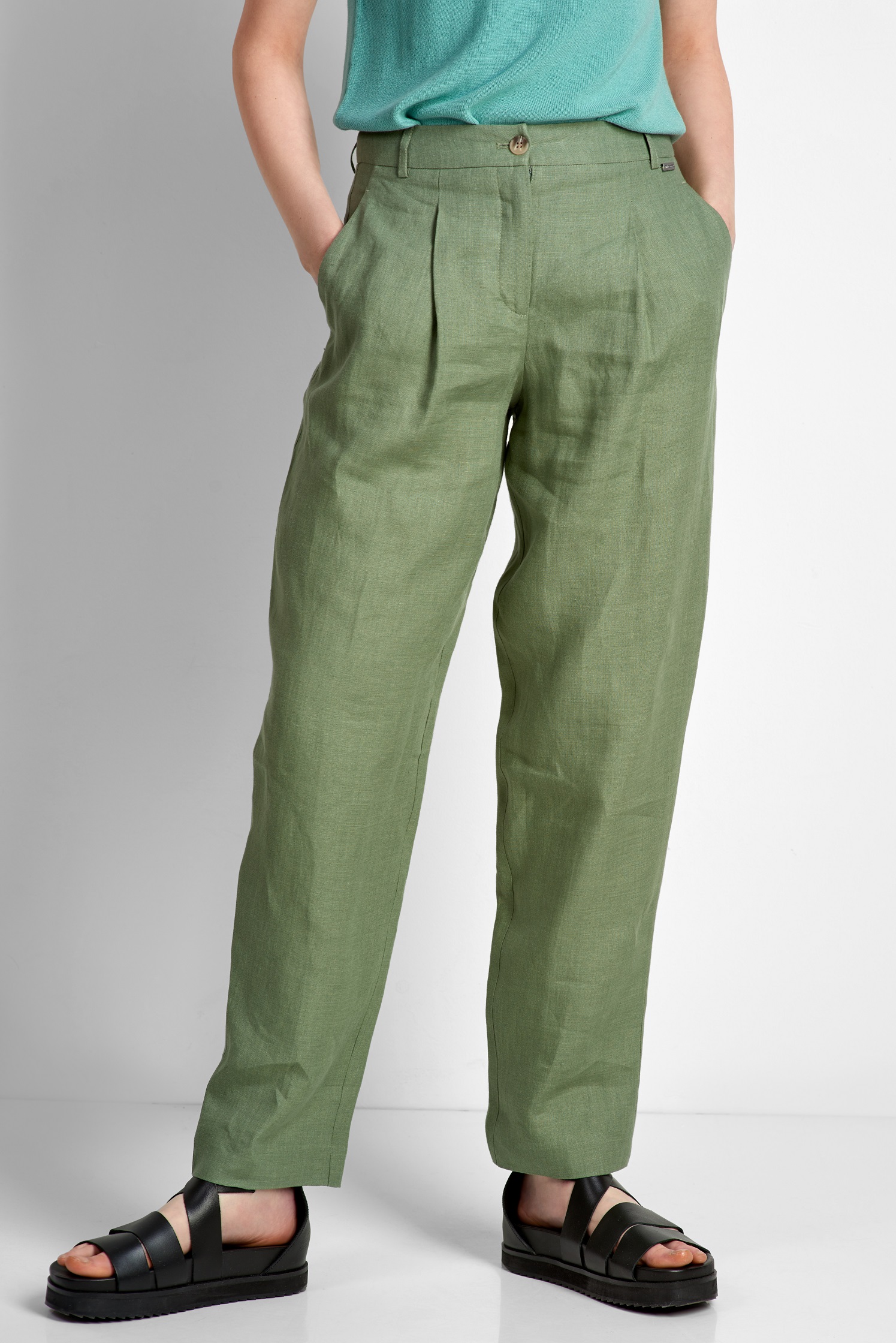Брюки льняные VASSA CODE, пол женский, цвет зеленый