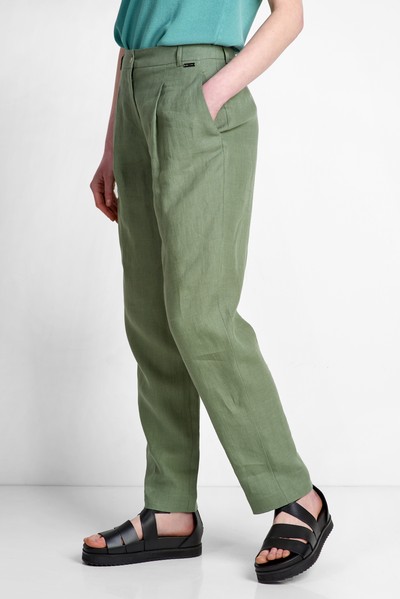 Брюки льняные VASSA CODE, пол женский, цвет зеленый, фото №4