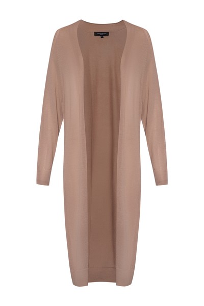 Удлиненный трикотажный кардиган VASSA&Co, пол женский, цвет бежевый, фото №4