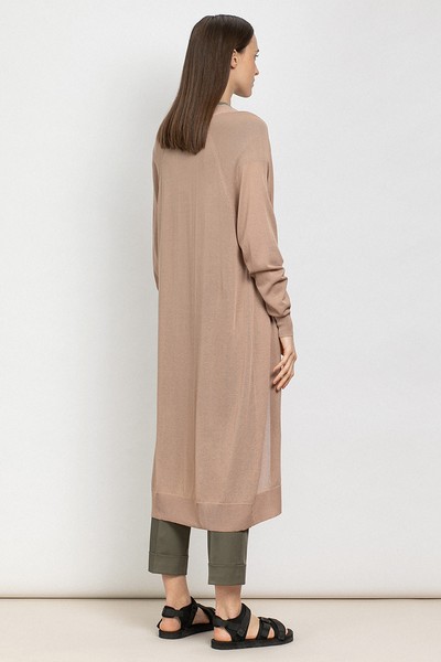 Удлиненный трикотажный кардиган VASSA&Co, пол женский, цвет бежевый, фото №3