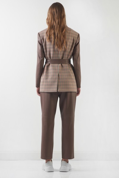 Жакет женский с рукавами из экокожи VASSA CODE, пол женский, цвет коричневый, фото №3