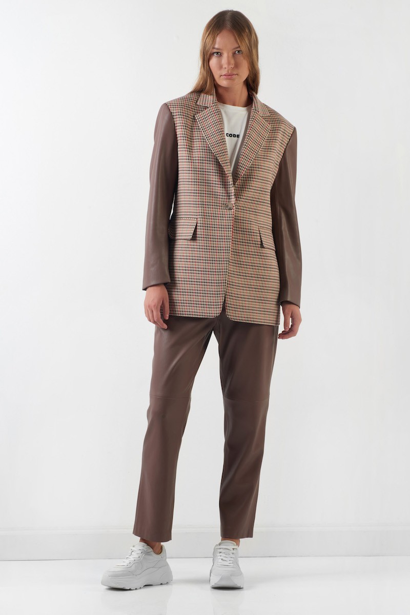 Жакет женский с рукавами из экокожи VASSA CODE, пол женский, цвет коричневый, фото №4