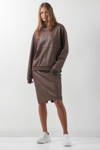 Свитшот из экокожи VASSA CODE, пол женский, цвет коричневый, фото №2