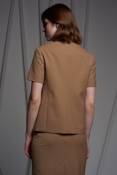 Прямой жакет с коротким рукавом VASSA&Co, пол женский, цвет коричневый, фото №3