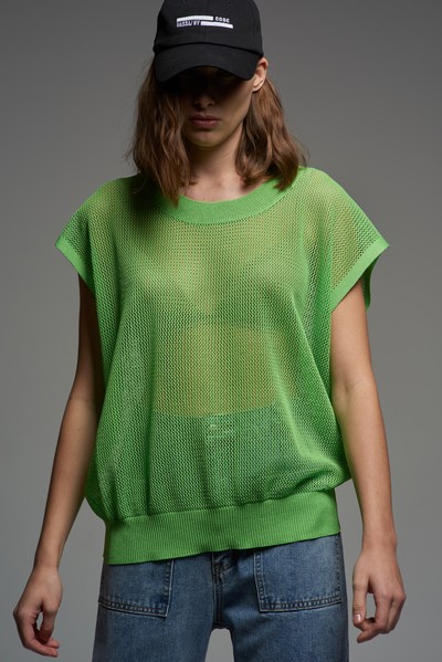 Джемпер из вязаного трикотажа без рукавов VASSA CODE, пол женский, цвет зеленый, фото №2