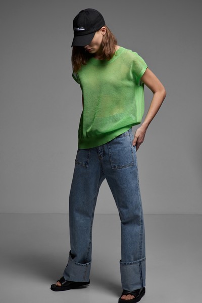 Джемпер из вязаного трикотажа без рукавов VASSA CODE, пол женский, цвет зеленый, фото №3