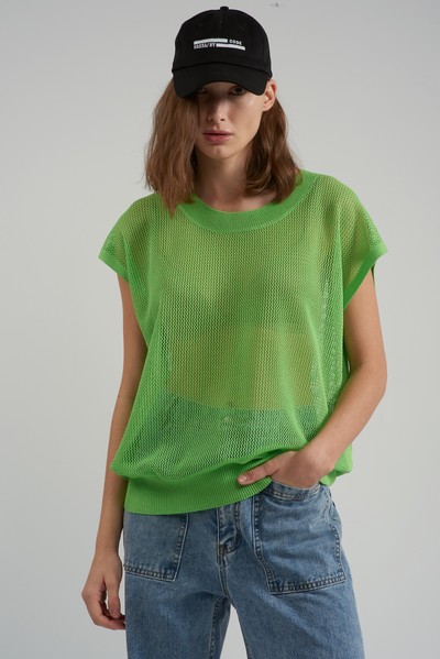 Джемпер из вязаного трикотажа без рукавов VASSA CODE, пол женский, цвет зеленый, фото №4